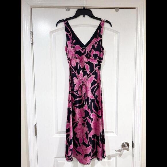 Betsey Johnson Dresses & Skirts - Vintage Betsey Johnson Silk Slip Dress Floral Pink Black Stretch Satin Small